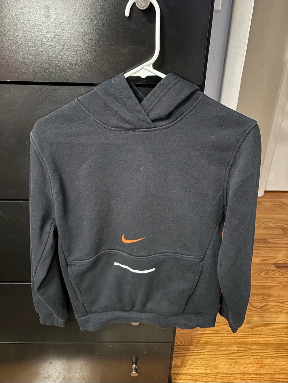 Nike Men’s Black Crewneck Hoodie with Orange Swoosh